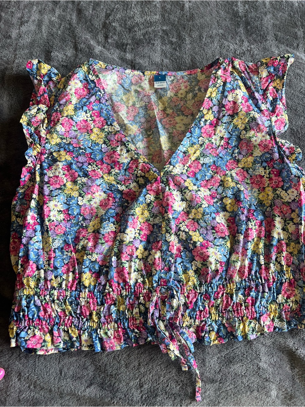 Old Navy Floral Tie-Waist V-Neck Crop Top - Pink, Blue, Yellow